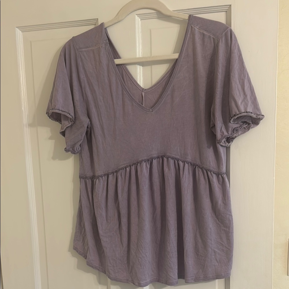 Alya Purple Flutter Sleeve Blouse with Ruffled Relaxed Style